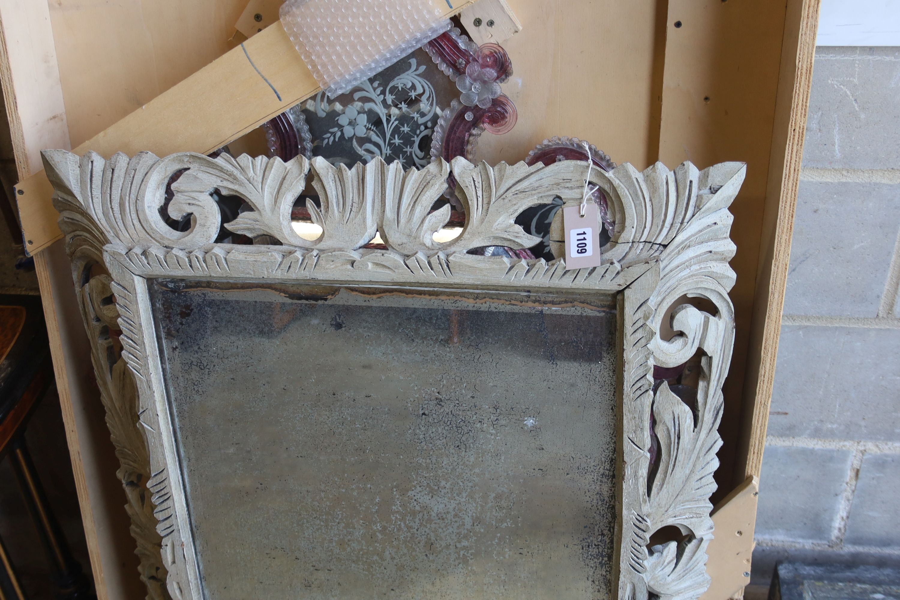 A 19th century rectangular painted carved oak framed wall mirror, width 78cm, height 108cm